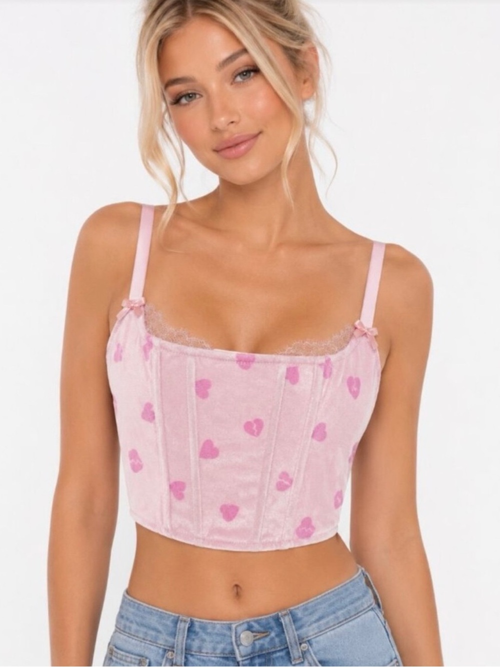SKIMS NWT Feminine Pink Velvet Lace Corset Cherry Blossom Heart Breaker (083)